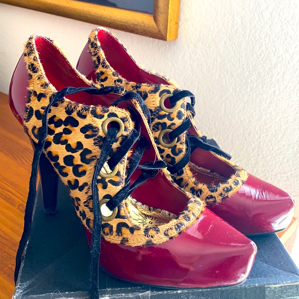 Naughty Monkey Fine and Dandy Red Leopard Pumps